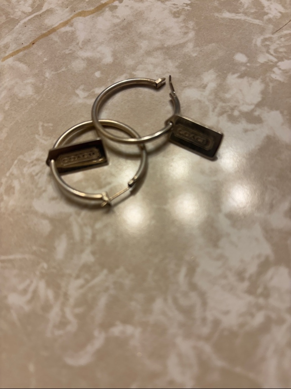 Coach Silver Mini Tag Hoop Earrings - Picture 3 of 7